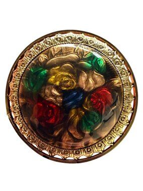 Vintage Reverse Carved Lucite Brooch Gold Tone Floral Pin 1950s New Old Stock